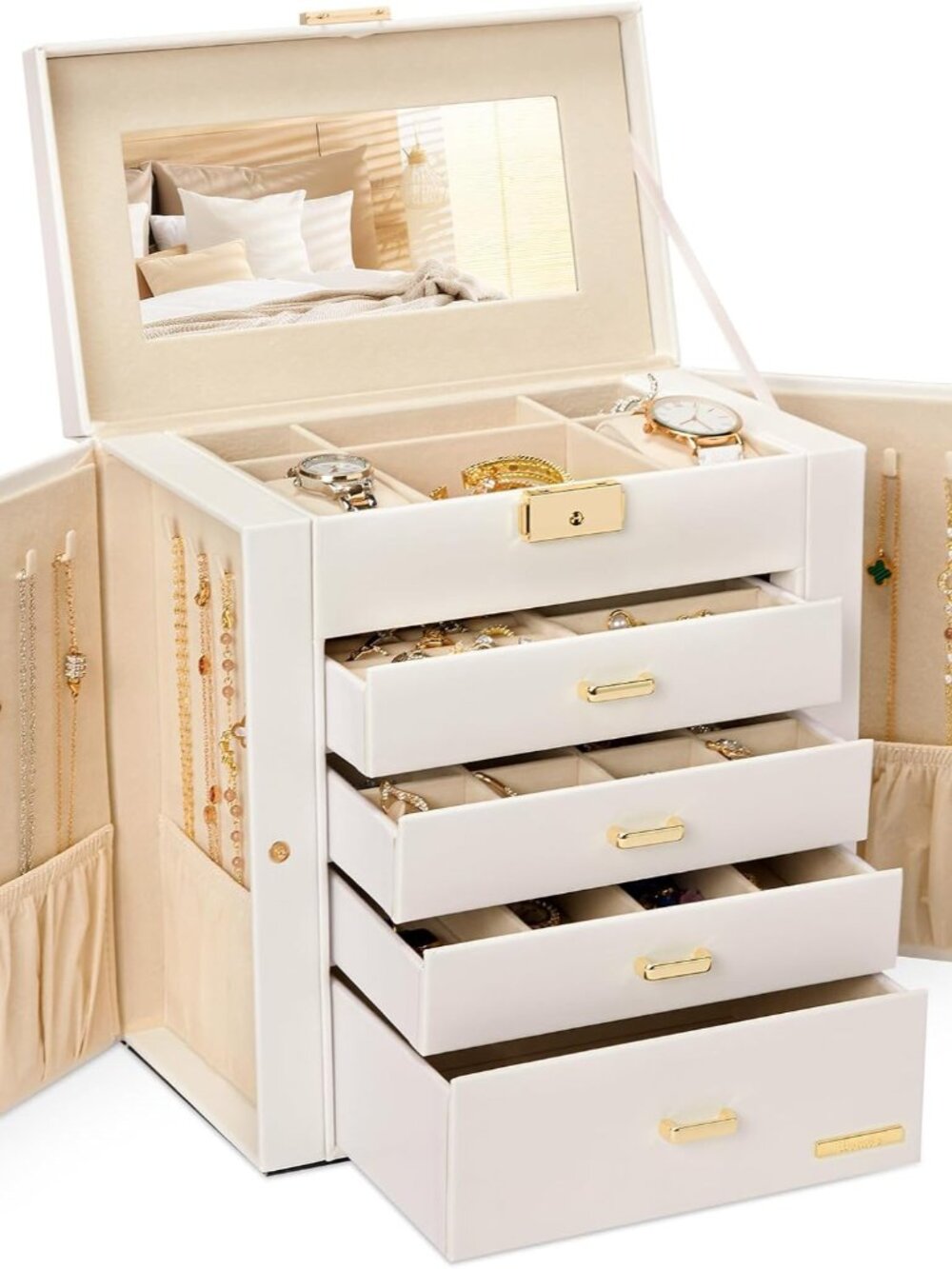 Elegant 5-Layer Lockable Jewelry Box with Mirror & Lock